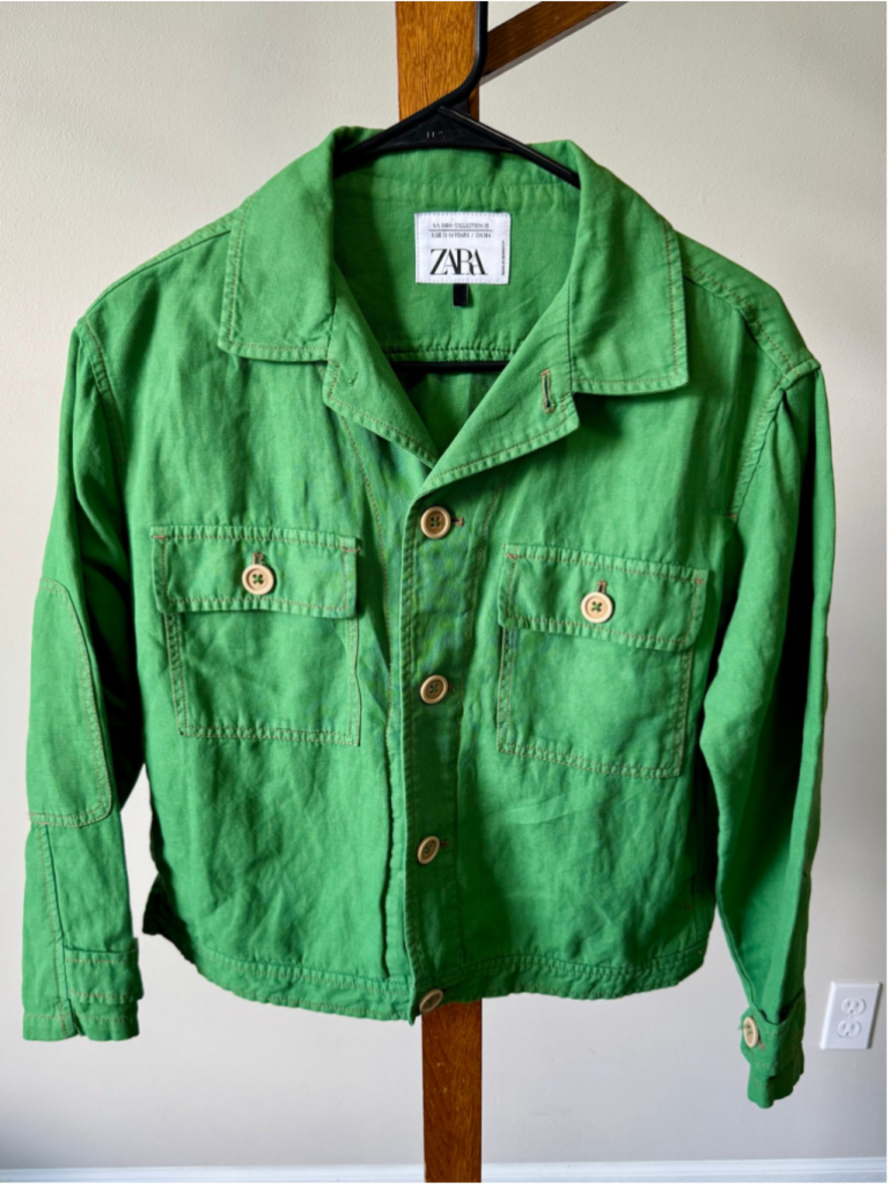 Girl’s ZARA Green Linen Utility Jacket Size 13-14 Years